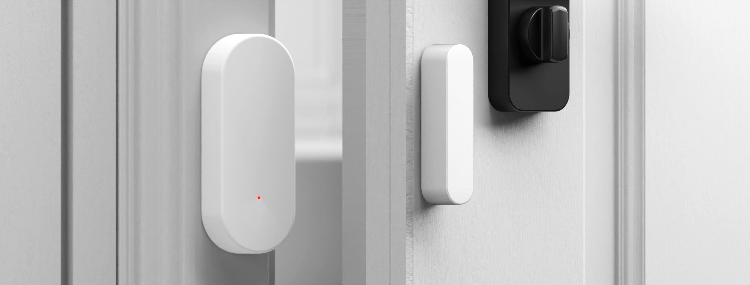 Staniot DS100 sensor positioned on open white door next to smart keypad knob