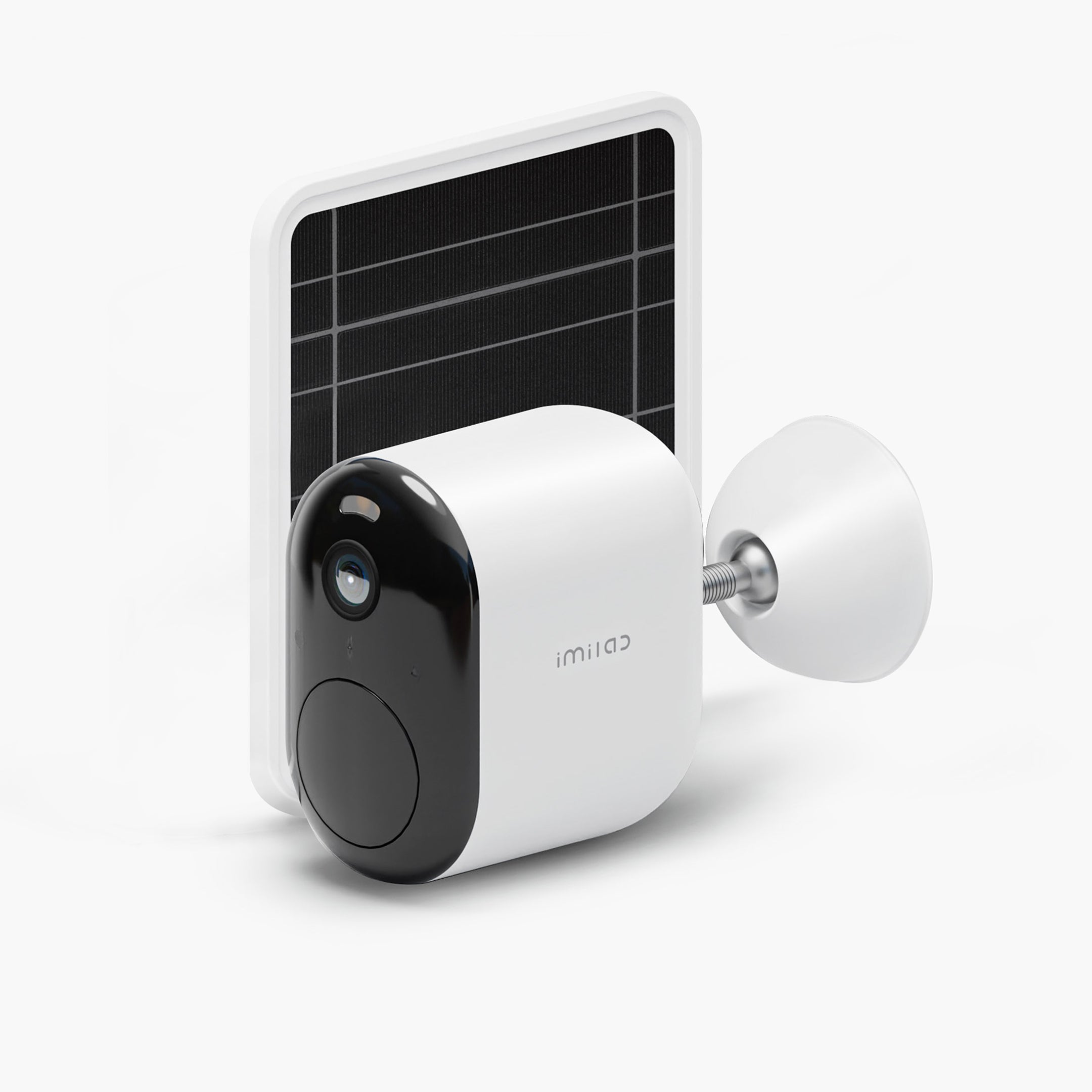 White-ec4-security-camera-on-white-background-with-solar-charging-panel-behind