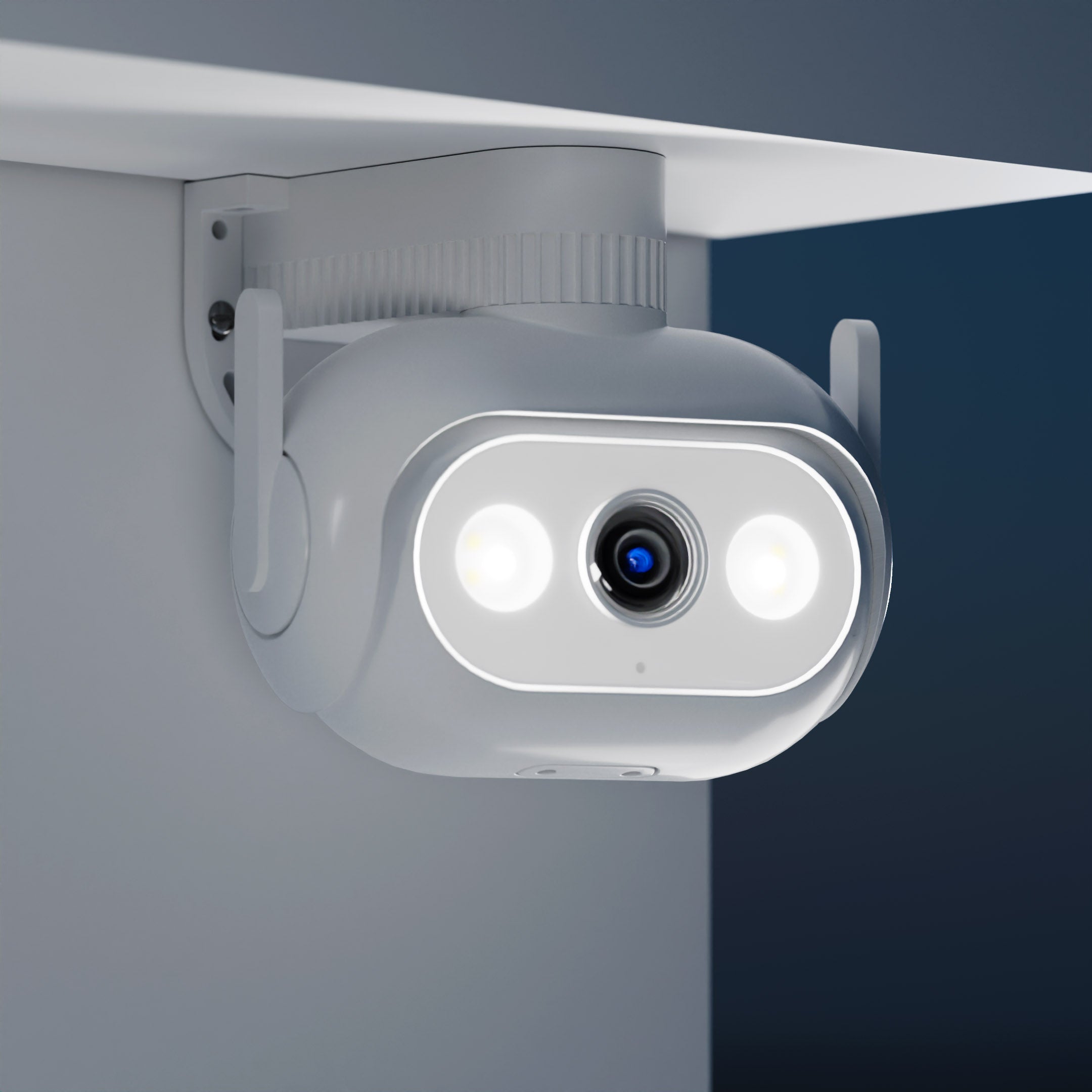 product-perspective-view-of-imilab-EC5-security-camera-hanged-on-white-wall-during-the-night