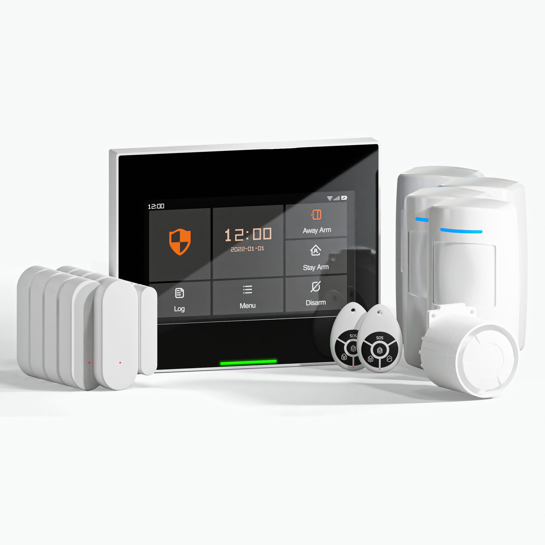 Staniot SecPanel 3 H501 Advanced option PIR Door/window sensor/remote control/siren speaker on a white background